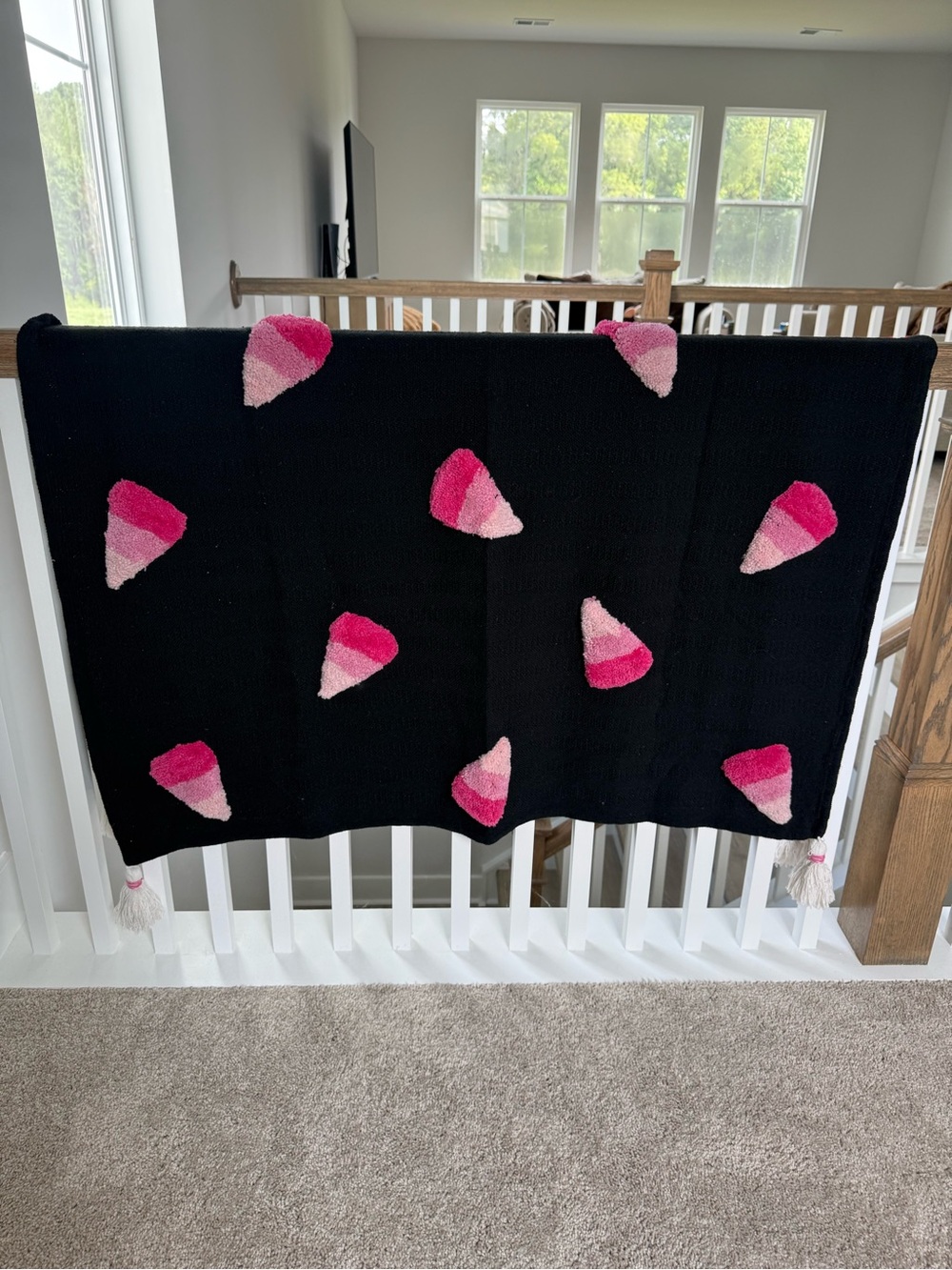 Rachel Zoe Pink & Black Tufted Candy Corn Blanket